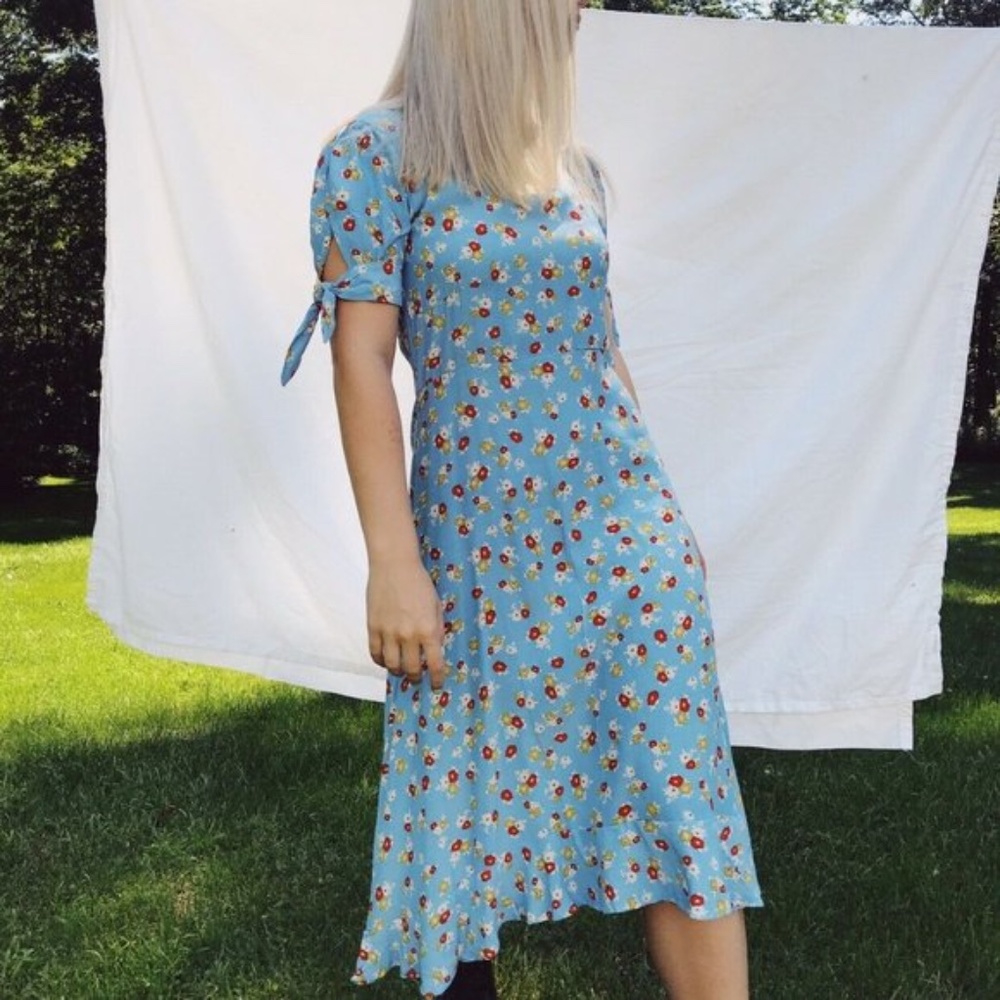 Anthropologie Faithfull The Brand Erin Floral Midi Dress Jasmin Blue Floral 6/M - Picture 3 of 14